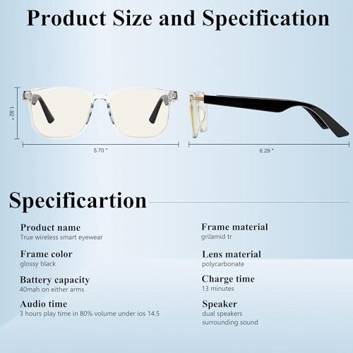 Smart Bluetooth Glasses with Speakers and Voice Assistant