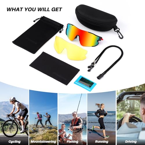 Odoland Polarized Sports Sunglasses with Interchangeable Lenses