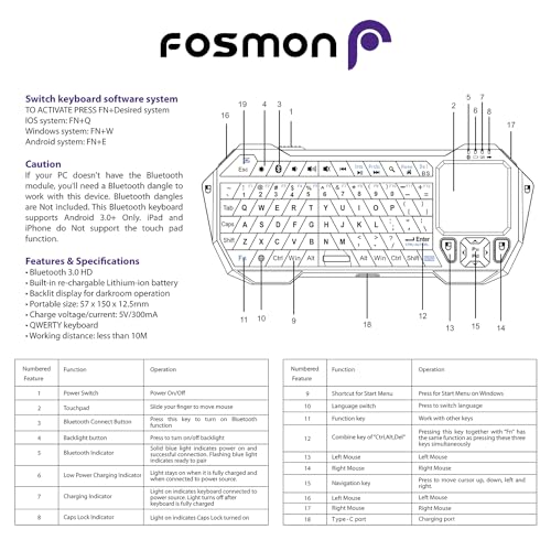 Fosmon Mini Bluetooth Keyboard with Touchpad