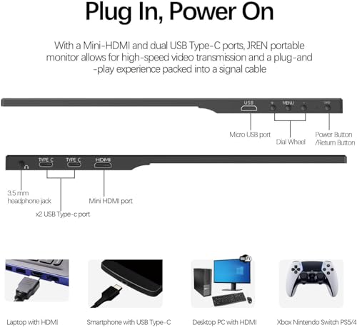 JREN 15.6" FHD Portable USB-C External Monitor