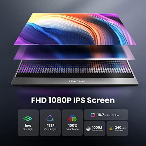 HONGO 15.6'' 1080P Portable Monitor with Speakers
