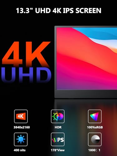 13.3" 4K Portable Monitor with Dual USB-C HDMI