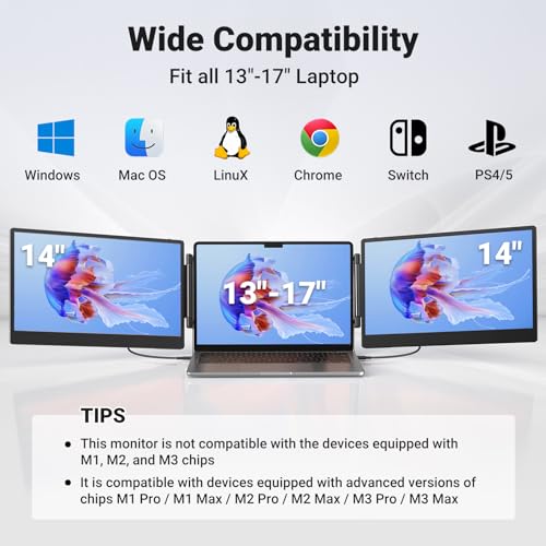 Cevaton 14" FHD Portable Laptop Monitor Extender