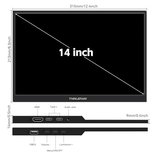 Thinlerain 14" FHD Portable USB-C Travel Monitor