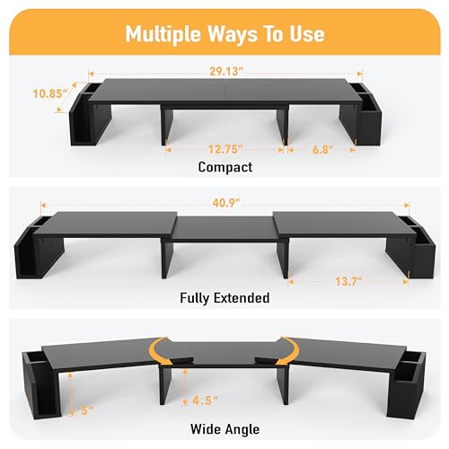 Dual Monitor Stand Riser with Drawer - Black