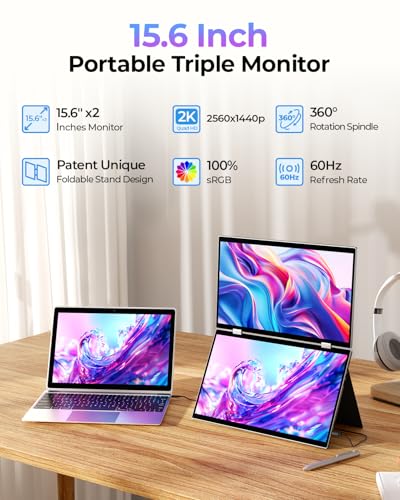 15.6" 2K Dual Screen Monitor for Laptops