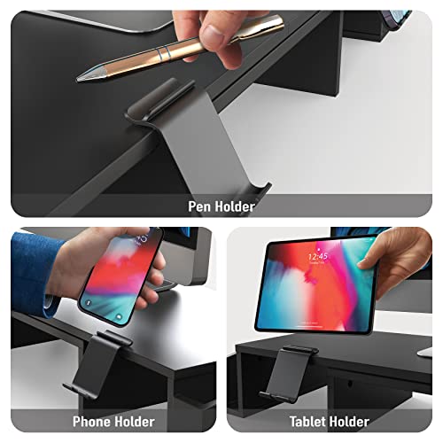 Dual Monitor Stand Riser with Drawer - Black
