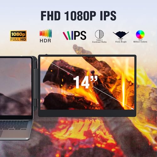14" 1080P Portable Dual Monitor Extender for Laptops