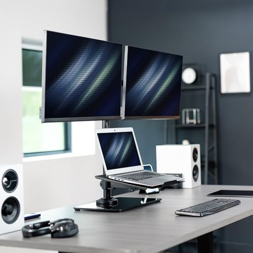 VIVO Dual Monitor and Laptop Stand with Glass Base