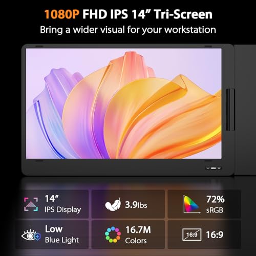 QQH 14" Triple Portable Monitor Screen Extender