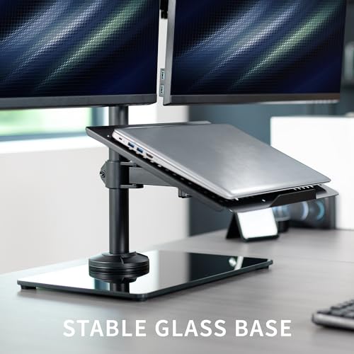 VIVO Dual Monitor and Laptop Stand with Glass Base
