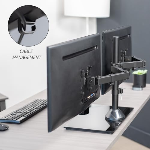 VIVO Dual Monitor Stand with Adjustable Glass Base