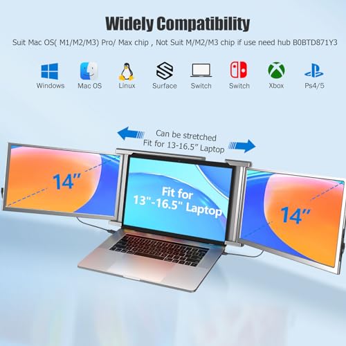 14" FHD Laptop Screen Extender - Triple Monitor Solution