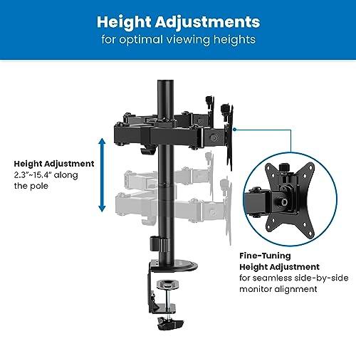 Dual Monitor Mount with Adjustable Arms for 32” Screens