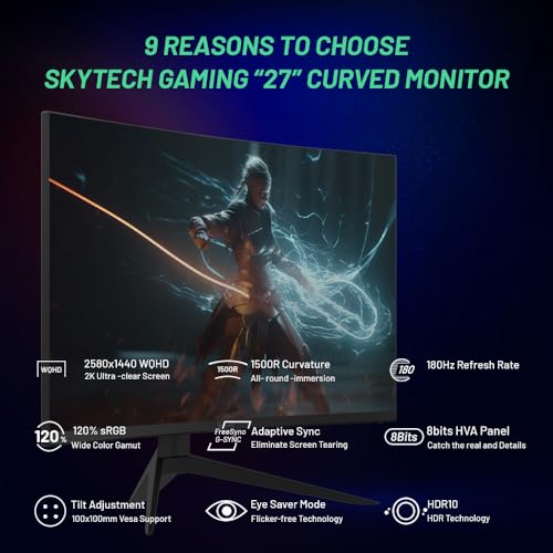 Skytech 27" Curved Gaming Monitor - 180Hz QHD