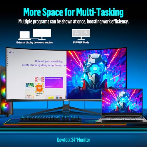 Gawfolk 34" Ultrawide Curved Gaming Monitor 165Hz