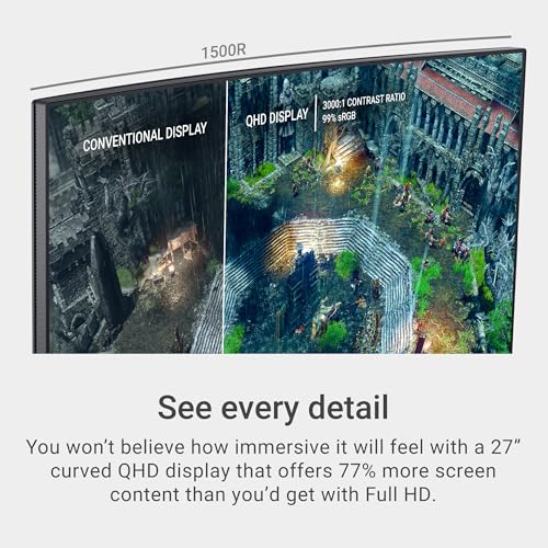 Dell 27" QHD Curved Gaming Monitor, 165Hz