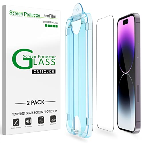 amFilm OneTouch Tempered Glass Screen Protector for iPhone 14 Pro