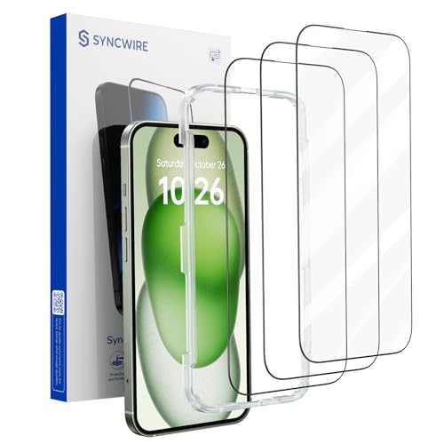 SYNCWIRE iPhone 15 Full Coverage Screen Protector Pack