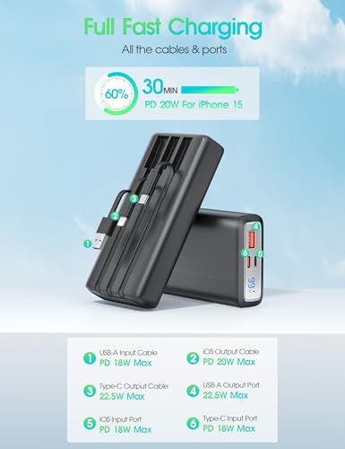 20000mAh Fast Charging Power Bank with Cables