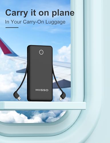 Miisso 10,000mAh Slim Portable Charger with Built-In Cable