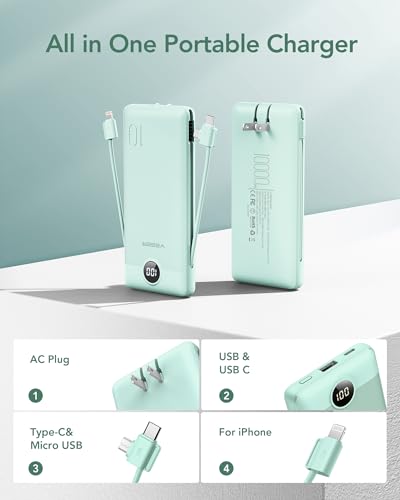 VEGER 10000mAh Portable Charger with Built-in Cables