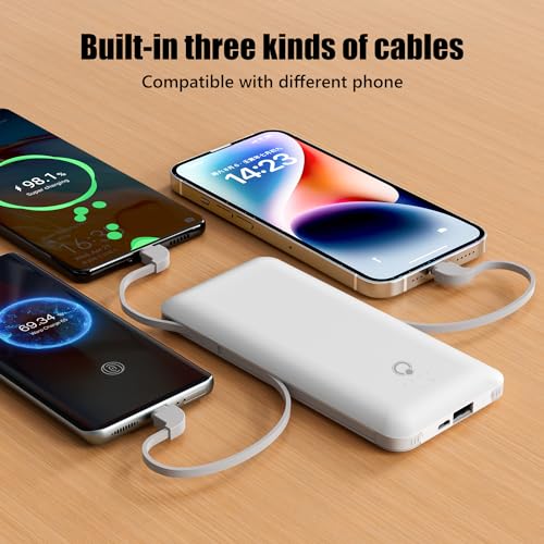 Q Portable 10000mAh Slim Power Bank with Cables