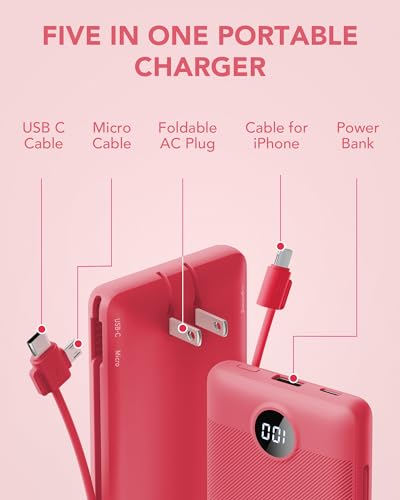 10000mAh Portable Charger with Built-in Cables