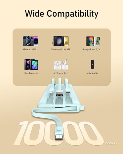 VEEKTOMX 10000mAh Portable Charger with Built-in Cables