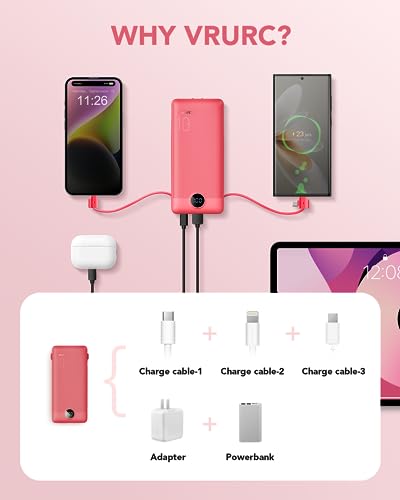 10000mAh Portable Charger with Built-in Cables