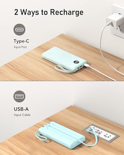 VEEKTOMX 10000mAh Portable Charger with Built-in Cables