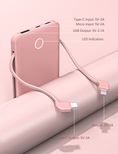 Ultra Slim 6000mAh Portable Charger with Built-In Cables