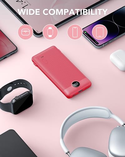 10000mAh Portable Charger with Built-in Cables