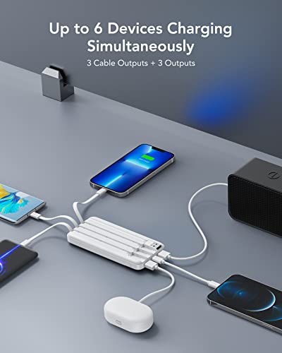 10000mAh Slim Portable Charger with Built-In Cables
