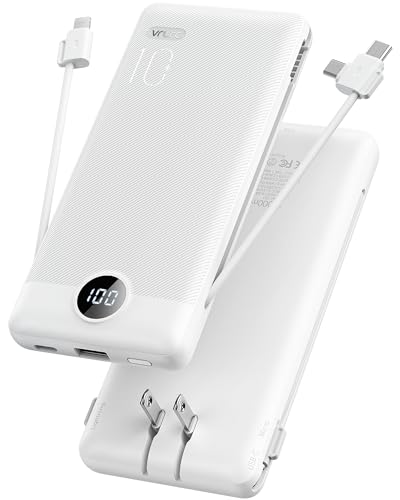 VRURC 10000mAh Portable Charger with Built-in Cables