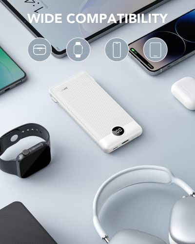 VRURC 10000mAh Portable Charger with Built-in Cables