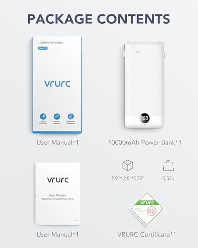 VRURC 10000mAh Portable Charger with Built-in Cables