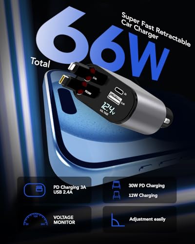 4-in-1 66W Retractable Car Phone Charger