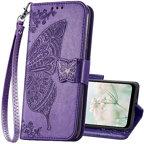 Butterfly Embossed Purple Leather Case for Galaxy A03S