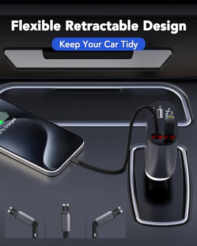 4-in-1 66W Retractable Car Phone Charger