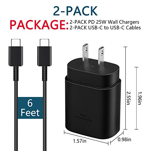 25W Fast USB-C Charger with 6FT Cable - 2 Pack