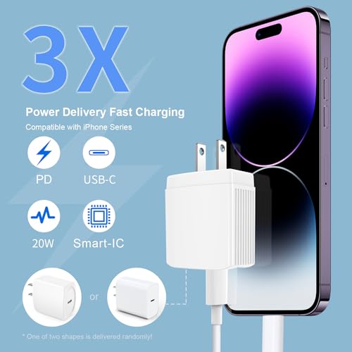 20W USB-C Fast Charger with 10FT Cable - 2 Pack
