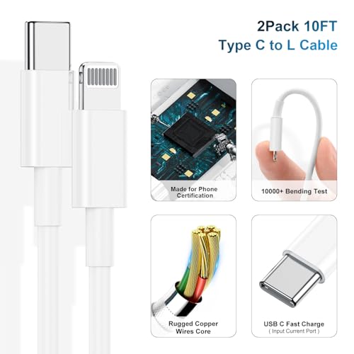 10FT Fast Charging USB C to Lightning Cable Set