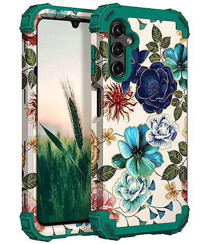 Teal Floral Heavy-Duty Case for Galaxy A14 5G