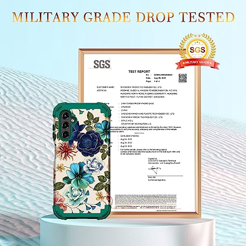 Teal Floral Heavy-Duty Case for Galaxy A14 5G