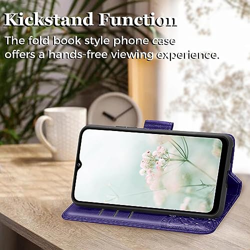 Butterfly Embossed Purple Leather Case for Galaxy A03S