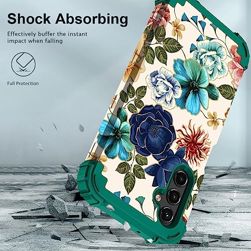Teal Floral Heavy-Duty Case for Galaxy A14 5G