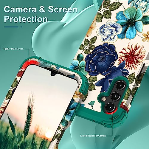 Teal Floral Heavy-Duty Case for Galaxy A14 5G