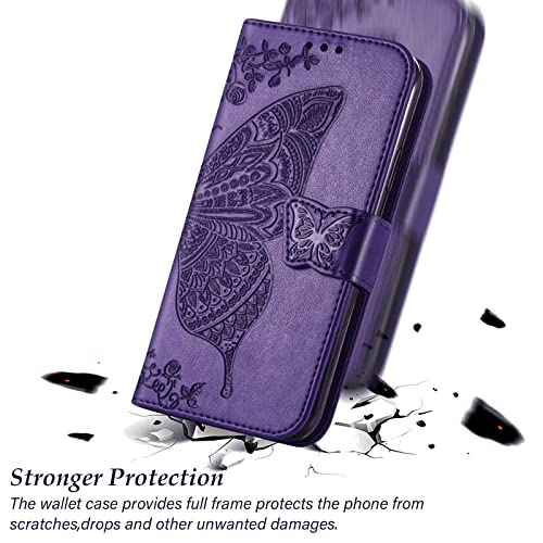 Butterfly Embossed Purple Leather Case for Galaxy A03S