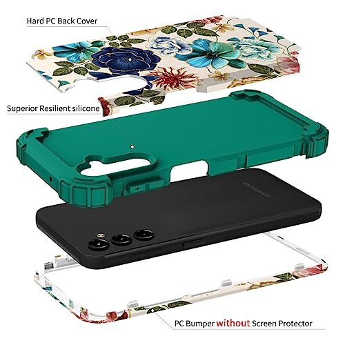 Teal Floral Heavy-Duty Case for Galaxy A14 5G